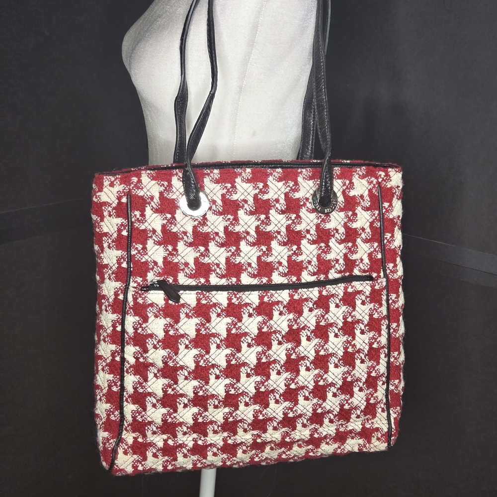 Vera Bradley EUC Tweed Houndstooth Tote Shoulder Bag Red White Black